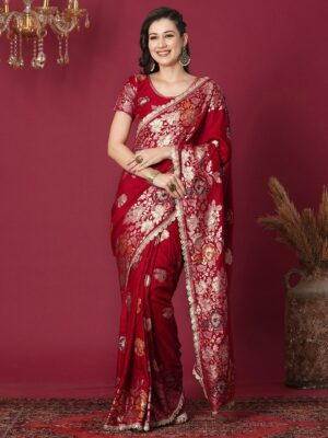 satrani woven design floral zari banarasi saree