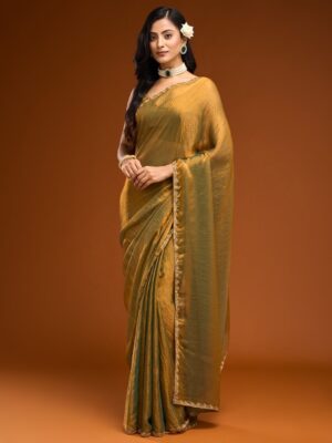 kasee solid beads and stones saree