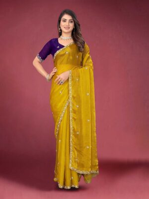 kandora embellished beads and stones pure chiffon heavy work saree