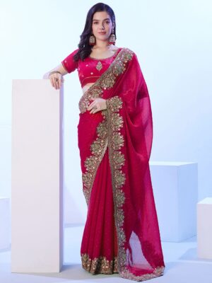mitera floral sequinned satin saree